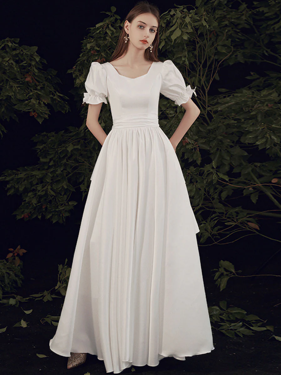 Simple  ivory Long Prom Dress, White Bridesmaid Dresses - Deanwangkt