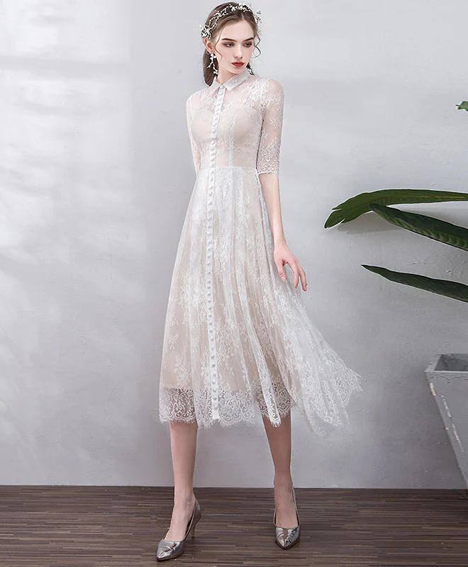 Elegant  Tulle Lace Short Prom Dress, Lace Bridesmaid Dress - Deanwangkt