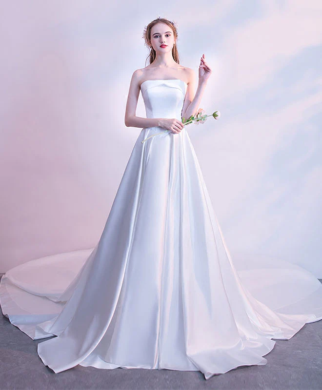 White Long Prom Dress, Satin Long Wedding Dress - Deanwangkt