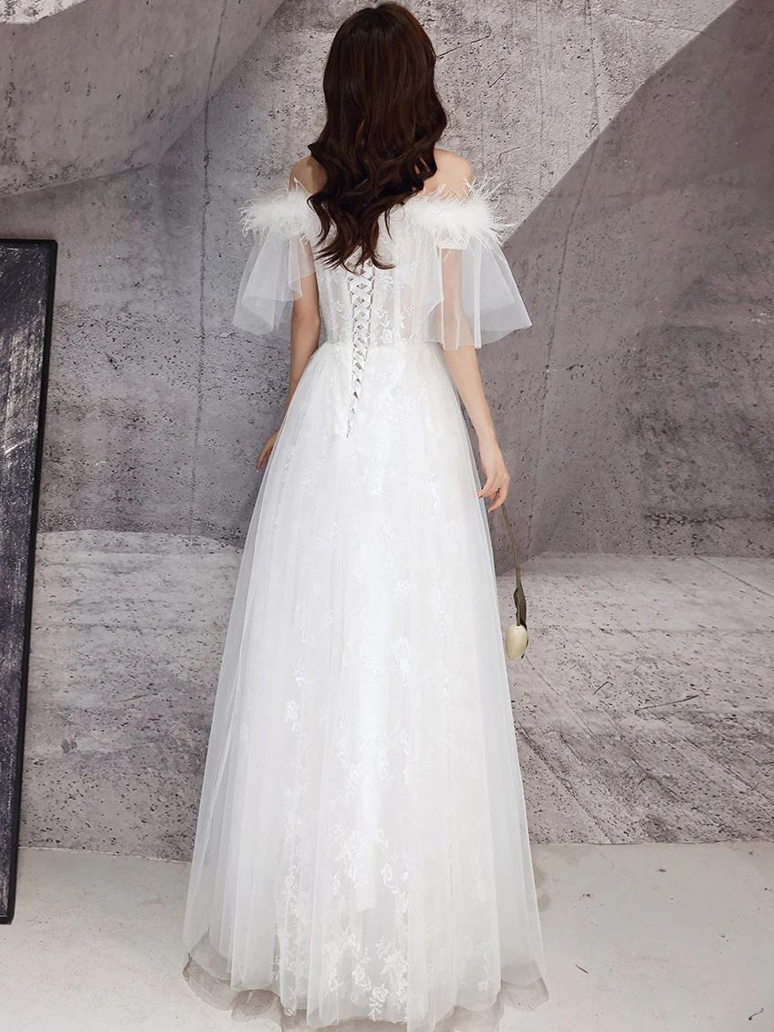 Unique Sweetheart Neck A line Long Prom Dress, Lace Long Formal Graduation Evening Dresses - Deanwangkt