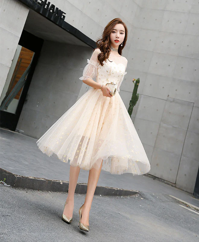 Champagne Tulle Short Prom Dress, Champagne Tulle Short Homecoming Dress - Deanwangkt