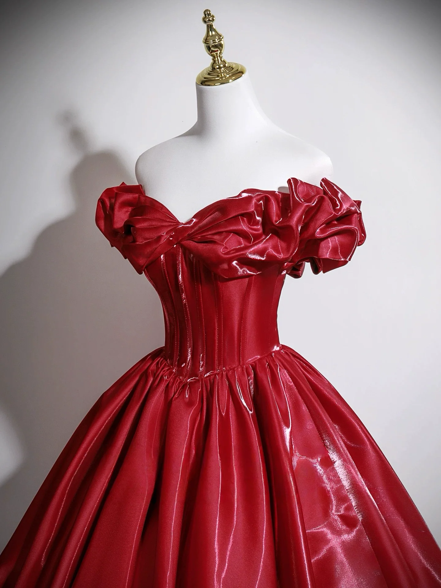 A-Line Off Shoulder Burgundy Long Prom Dress, Burgundy Long Formal Dress - Deanwangkt