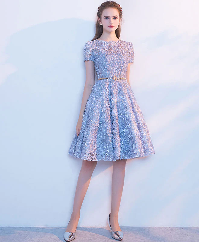 Cute A Line Blue Short Prom Dress, Gray Homecoming Dress - Deanwangkt