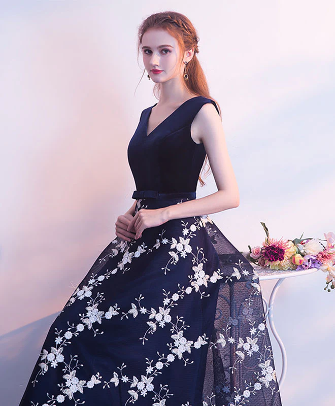 Black V Neck Long Prom Dress, Black Evening Dress - Deanwangkt