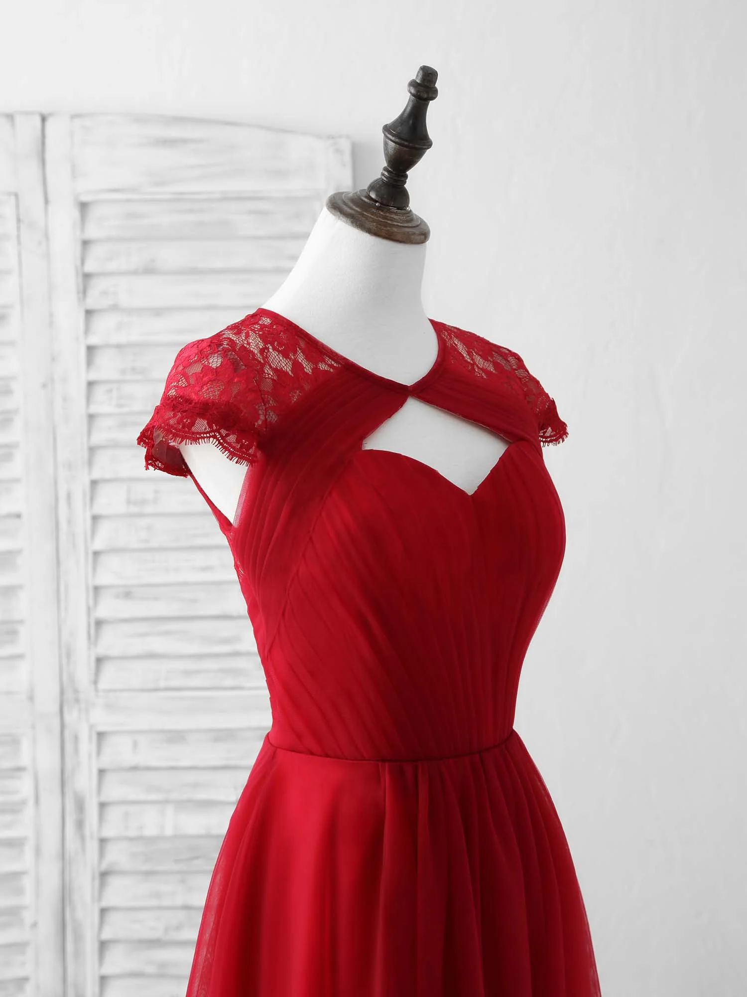 Burgundy Tulle Lace Long Prom Dress Burgundy Evening Dress - Deanwangkt