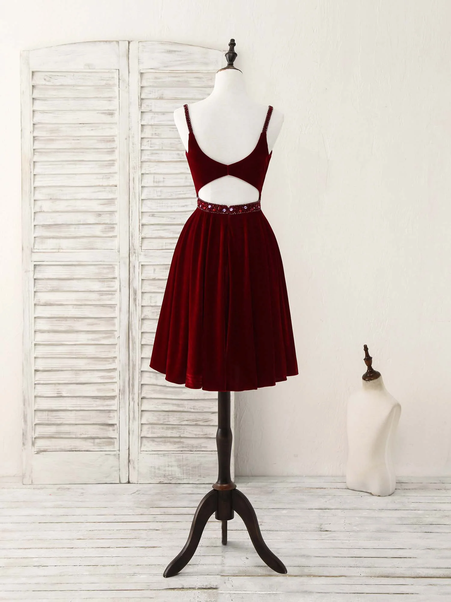 Burgundy V Neck Velvet Short Prom Dress, Burgundy Homecoming Dress - Deanwangkt