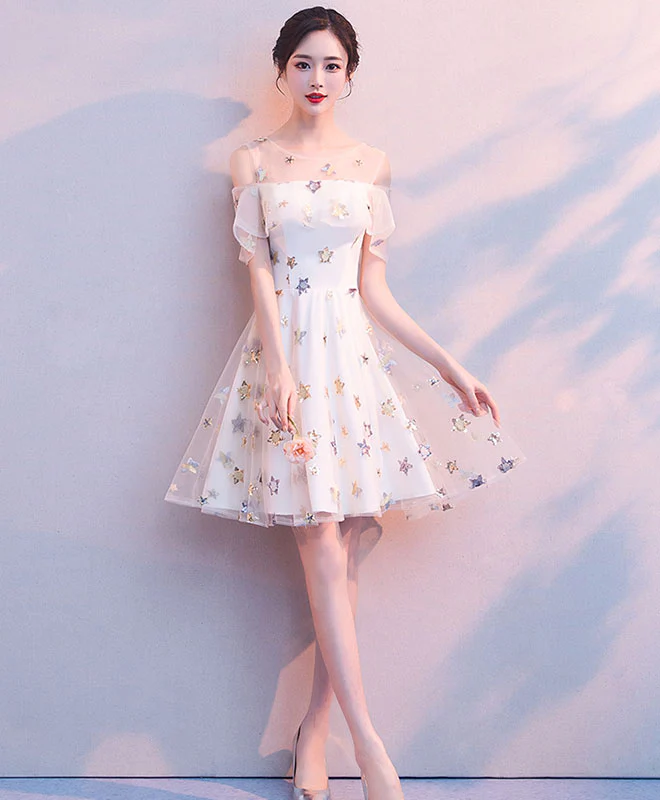 Cute White Tulle Short Prom Dress, White Homecoming Dress - Deanwangkt