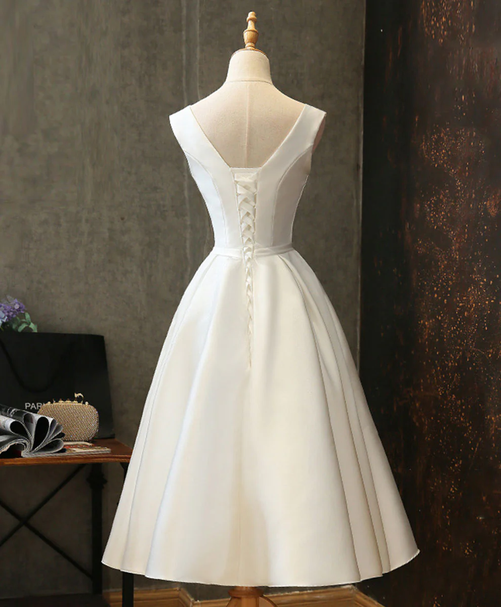 Simple V Neck White Short Prom Dress White Homecoming Dress - Deanwangkt