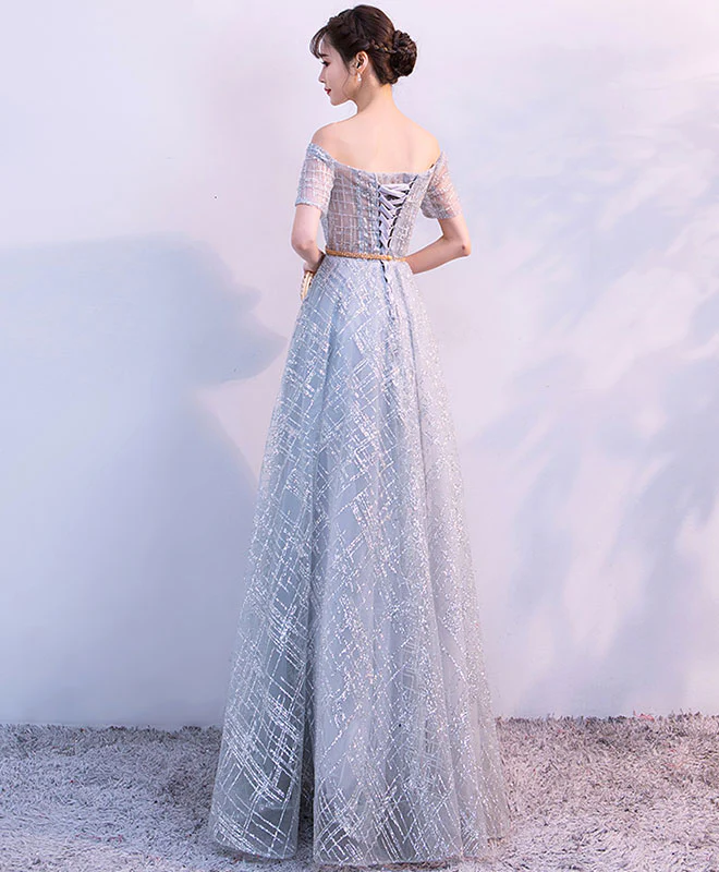 Unique Tulle Gray Long Prom Dress, Tulle Gray Evening Dress - Deanwangkt