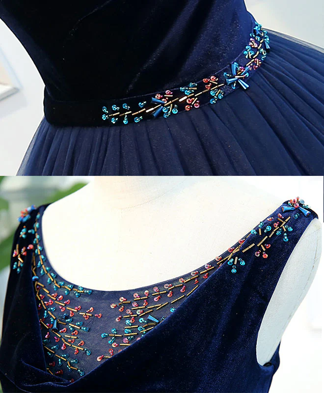 Dark Blue Tulle Long Prom Dress, Dark Blue Tulle Evening Dress - Deanwangkt