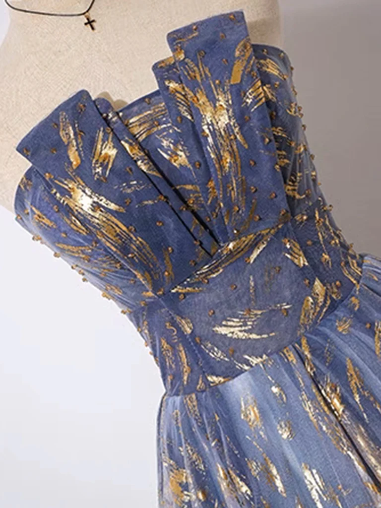 A-Line Tulle Lace Blue Short Prom Dress, Cute Blue Homecoming Dress - Deanwangkt