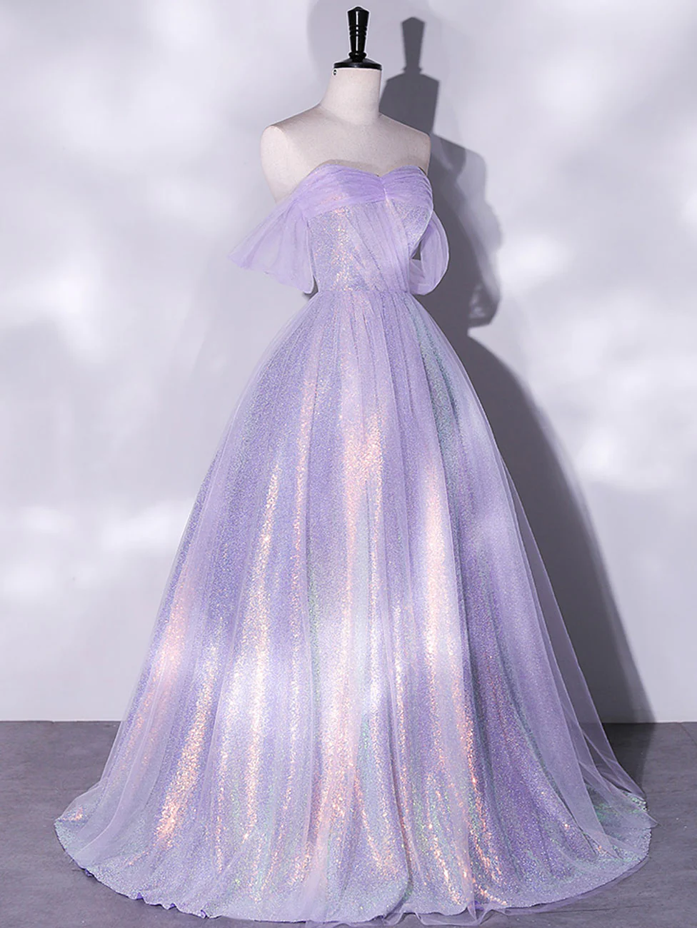 Purple A-Line Tulle Sequin Long Prom Dress, Purple Sequin Long Formal Dress - Deanwangkt