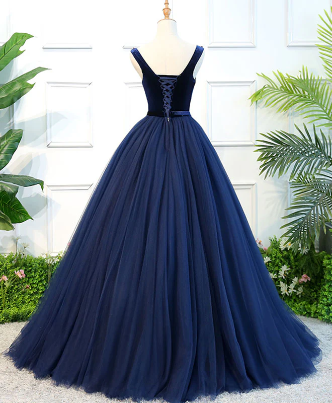 Dark Blue Tulle Long Prom Dress, Dark Blue Tulle Evening Dress - Deanwangkt