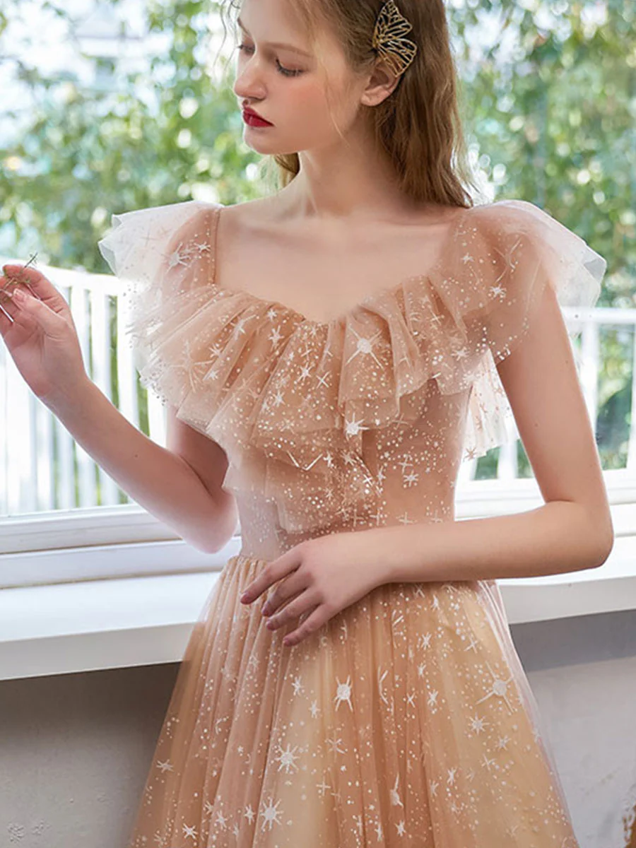 Simple Tulle Off Shoulder Lace Long Prom Dress Lace Formal Dress - Deanwangkt