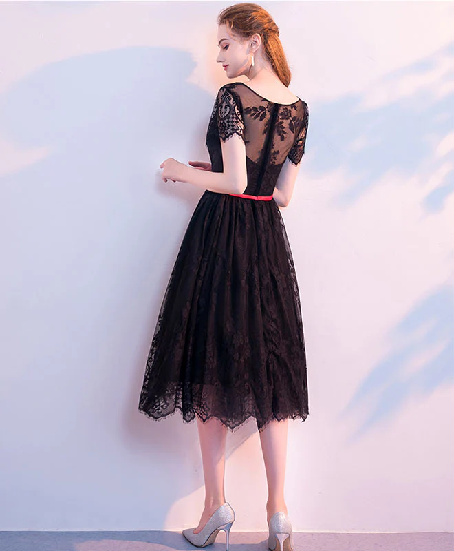 Black Lace Short Prom Dress, Black Homecoming Dress - Deanwangkt