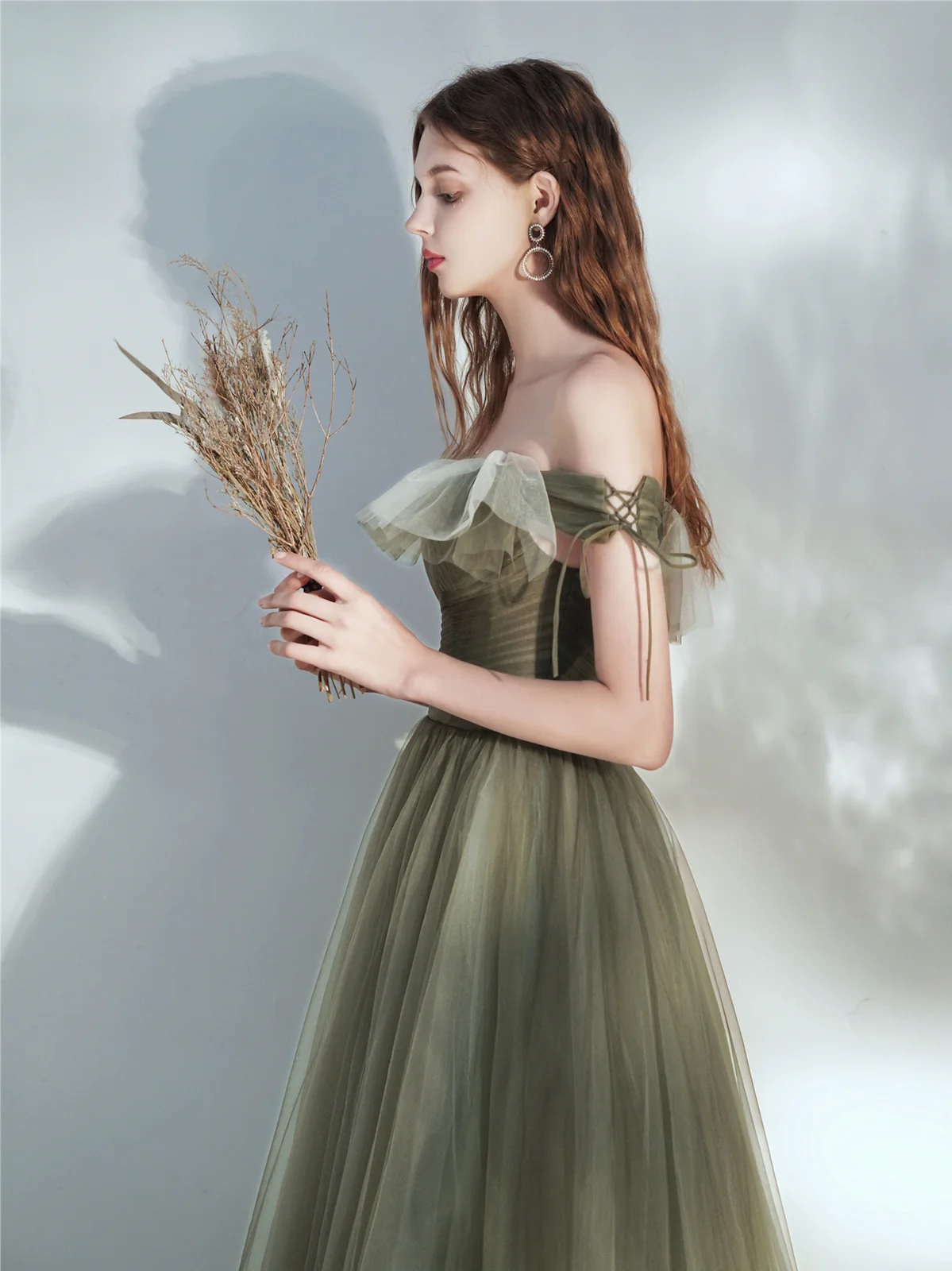 Green Aline Tulle Long Prom Dress, Green Tulle Formal Dress - Deanwangkt