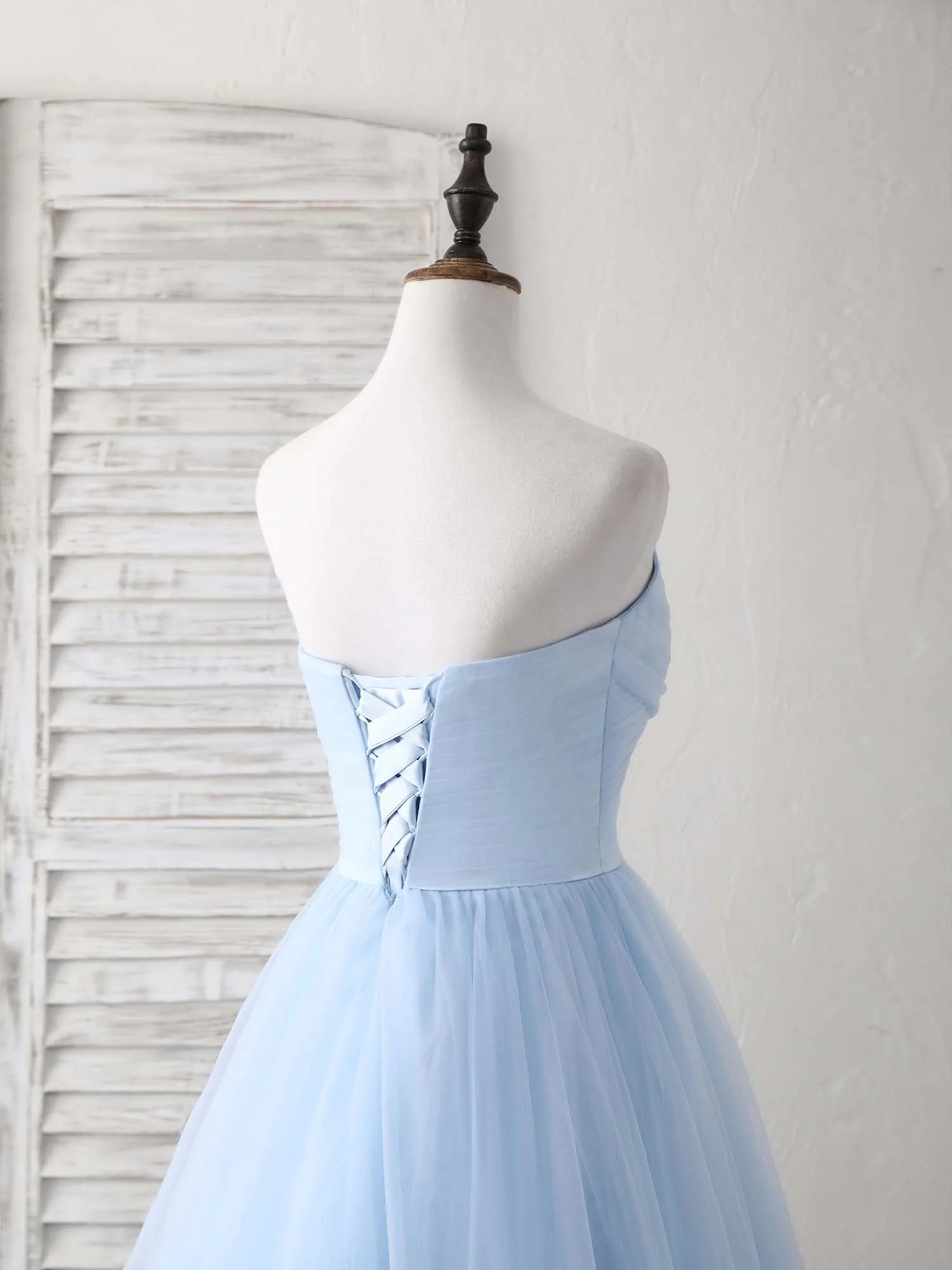 Simple Sweetheart Blue Tulle Long Prom Dress Blue Evening Dress - Deanwangkt