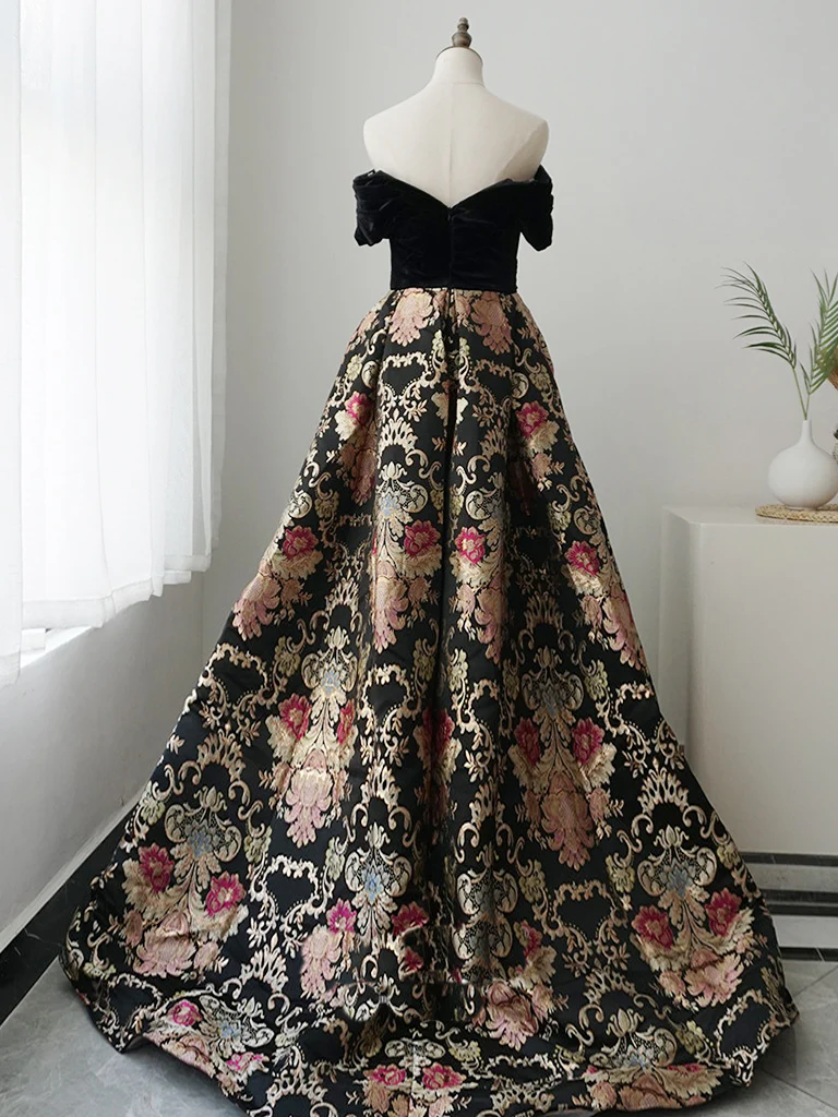 A-Line Sweetheart Neck Satin Black Long Prom Dress, Black Formal Dress - Deanwangkt