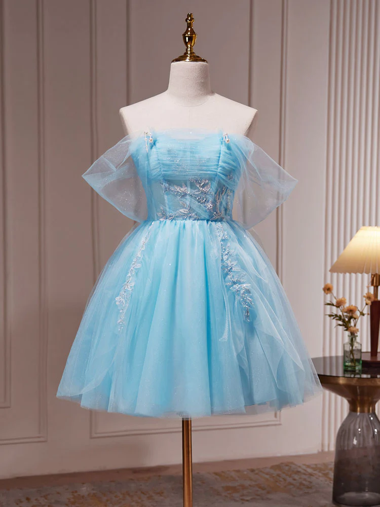 Blue A-Line Short Prom Dress, Cute Blue Homecoming Dresses - Deanwangkt