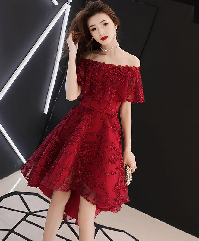 Burgundy Tulle Lace Short Prom Dress Burgundy Homecoming Dress - Deanwangkt