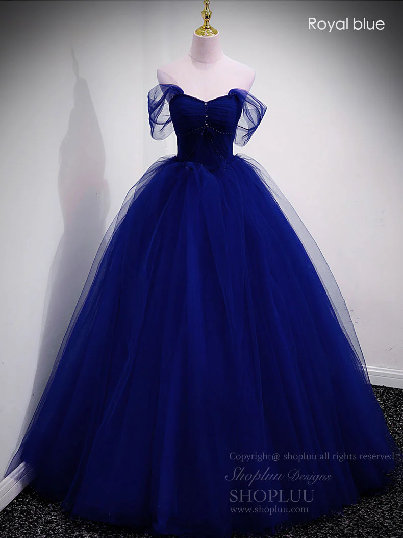 Unique Sweetheart Off Shoulder Lace Long Prom Dress, Tulle Formal Dresses - Deanwangkt