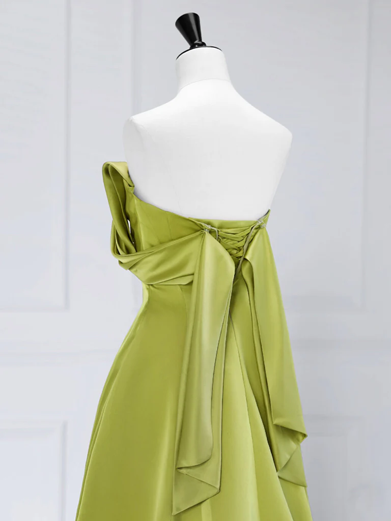 A-Line Satin Off Shoulder Green Long Prom Dress, Green Long Formal Dress - Deanwangkt