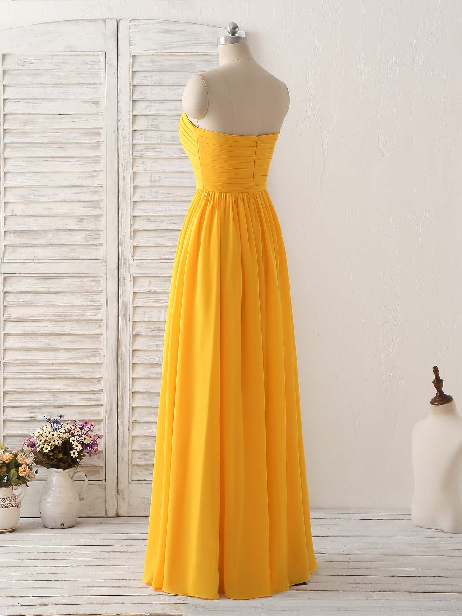 Simple Chiffon Yellow Long Prom Dress Simple Bridesmaid Dress - Deanwangkt