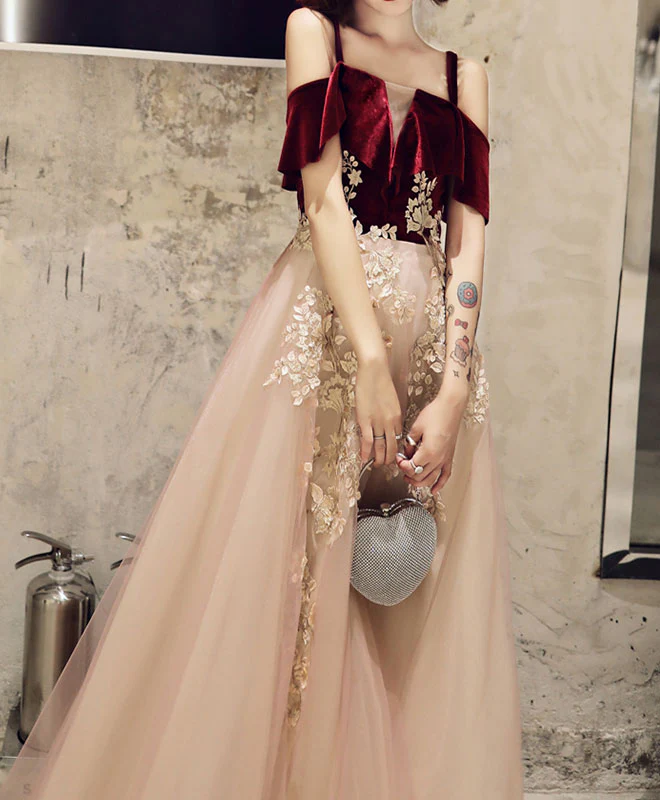Simple Sweetheart Pink Tulle Lace Long Prom Dress Pink Evening Dress - Deanwangkt