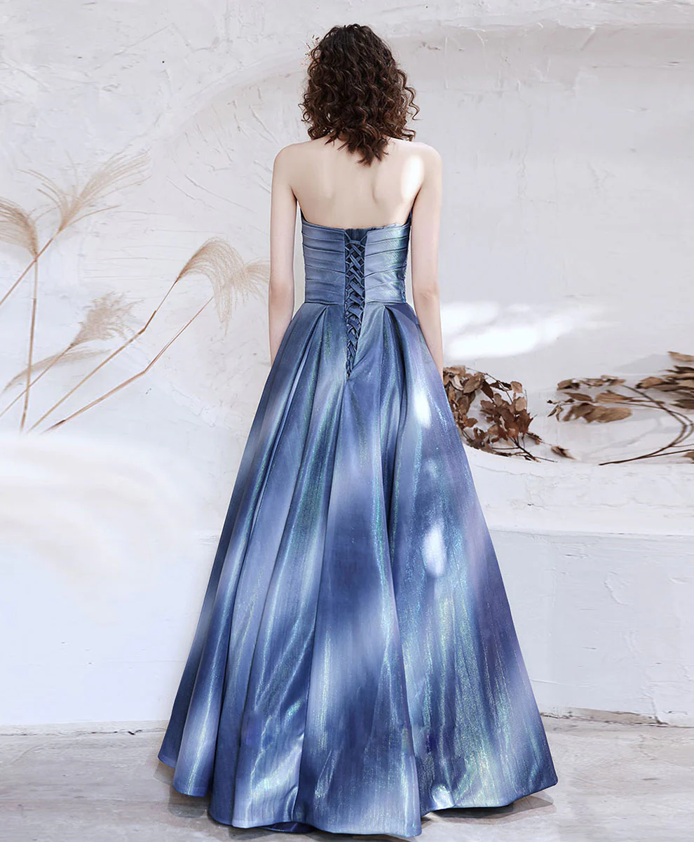 Blue Satin Long Prom Dress, Blue Aline Formal Evening Dresses - Deanwangkt