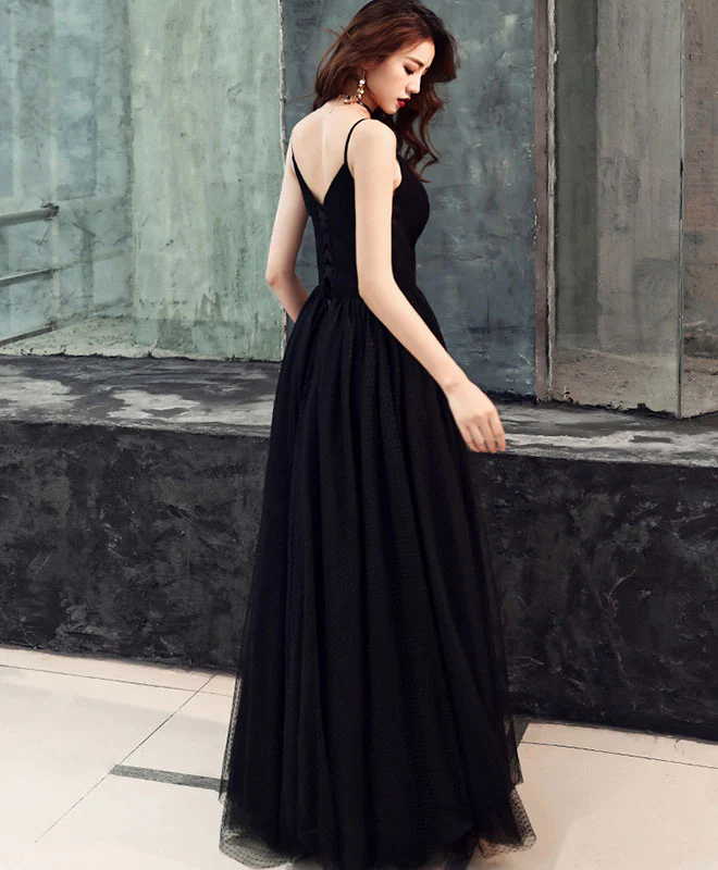 Simple Sweetheart Black Tulle Long Prom Dress, Black Evening Dress - Deanwangkt