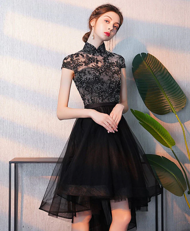 Black Tulle Lace Short Prom Dress, Black Homecoming Dress - Deanwangkt