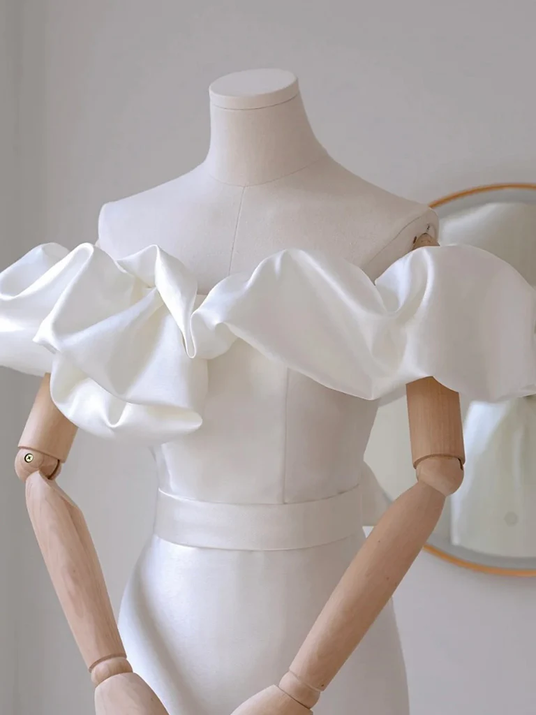A-Line Off Shoulder Satin White Long Prom Dress, White Long Party Dress - Deanwangkt