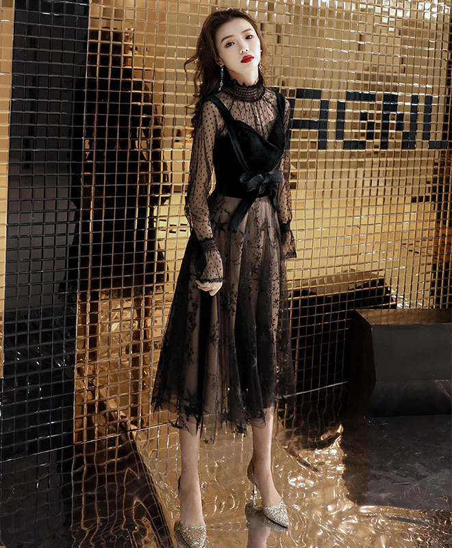 Black Tulle Lace Short Prom Dress, Black Lace Homecoming Dress - Deanwangkt