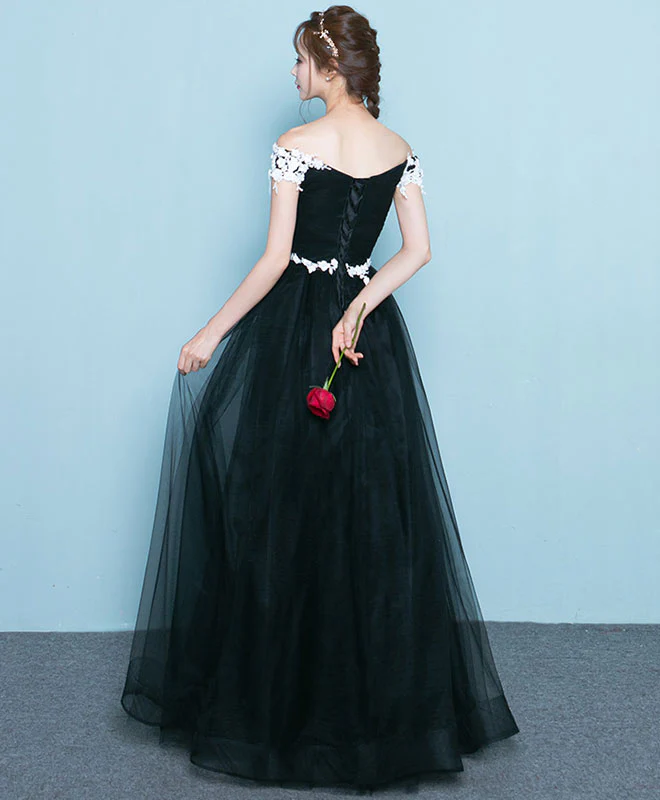 Cute Black Long Prom Dress, Lace Evening Dress - Deanwangkt