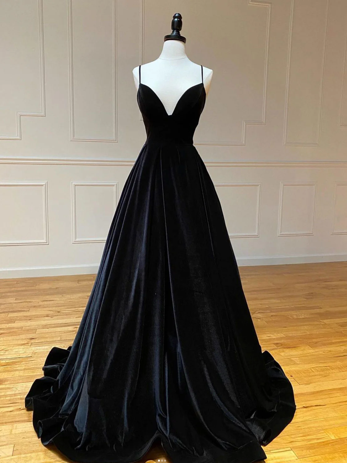A-Line V Neck Velvet Green Long Prom Dresses, Green Velvet Formal Dress - Deanwangkt