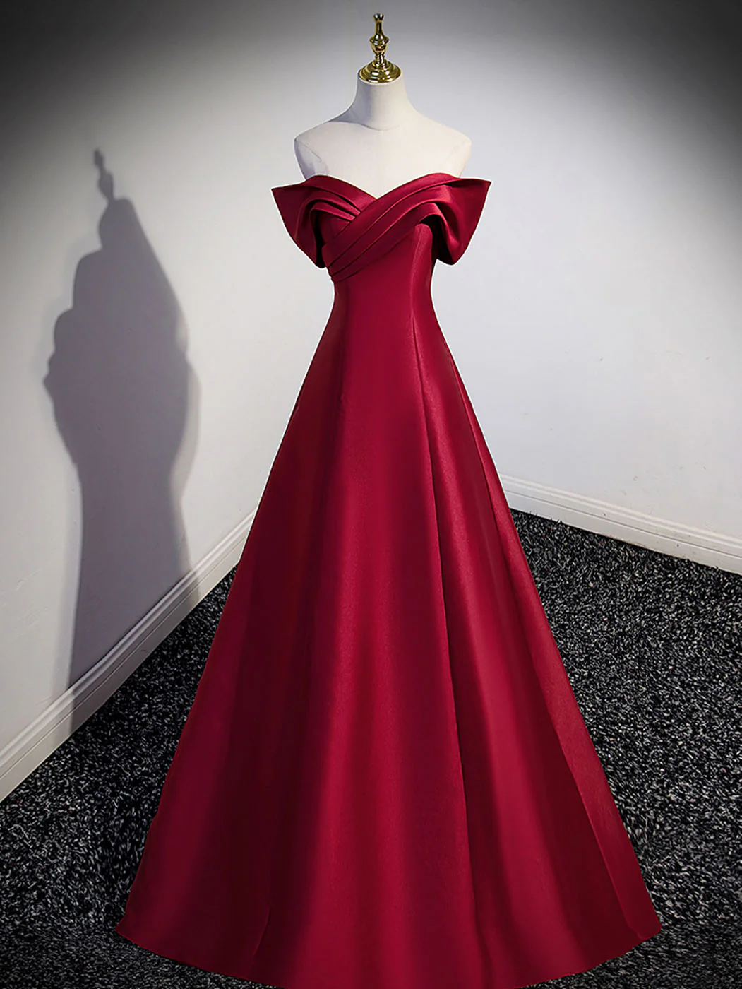 A-Line Burgundy Off Shoulder Long Prom Dress, Burgundy Evening Dress - Deanwangkt