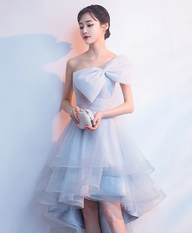 Gray Tulle High Low Prom Dress, Gray Homecoming Dress - Deanwangkt