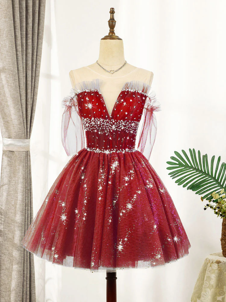 Blue Tulle Sequin Short Prom Dress, Puffy Blue Homecoming Dress - Deanwangkt