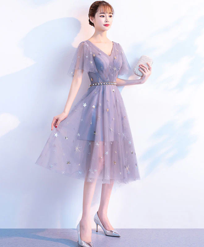 Cute V Neck Tulle Short Prom Dress, Tulle Homecoming Dress - Deanwangkt