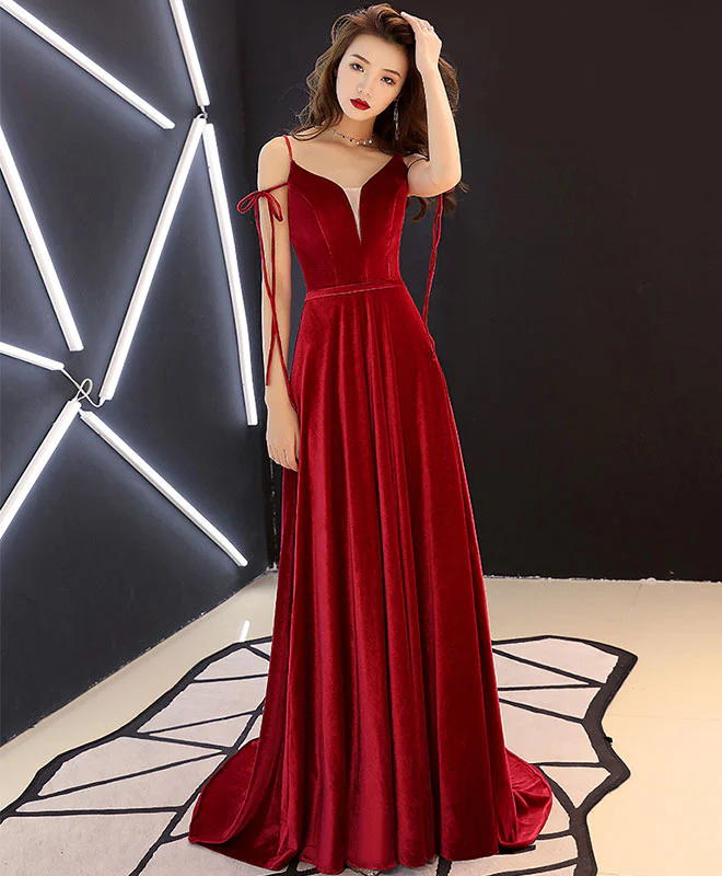 Simple Burgundy Long Prom Dress, Burgundy Evening Dresses - Deanwangkt
