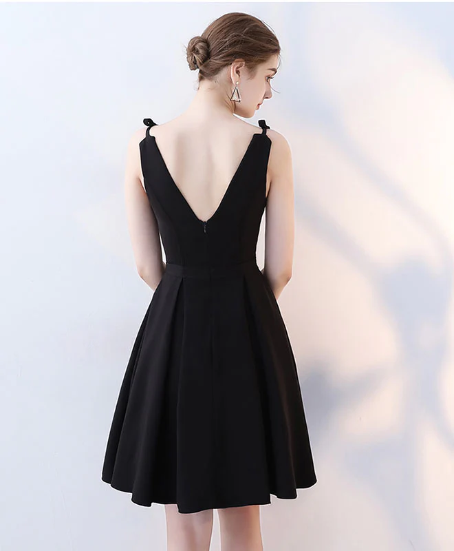 Simple Black V Neck Short Prom Dress, Homecoming Dress - Deanwangkt