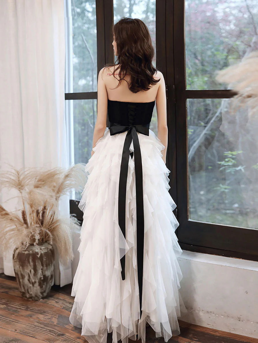 White Tulle Sweetheart Long Prom Dress, White Formal Graduation Dresses - Deanwangkt