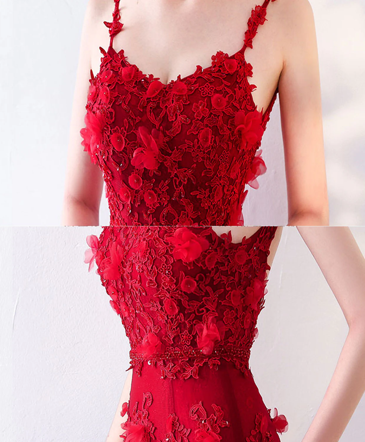 Burgundy Mermaid Long Prom Dress, Lace Mermaid Lace Long Evening Dress - Deanwangkt