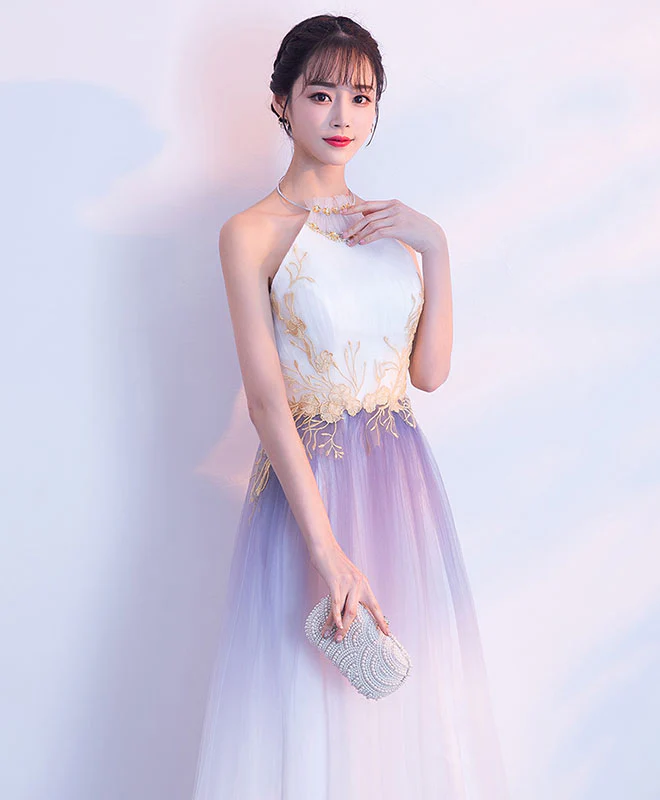 Unique Tulle Lace Applique Long Prom Dress, Tulle Evening Dress - Deanwangkt
