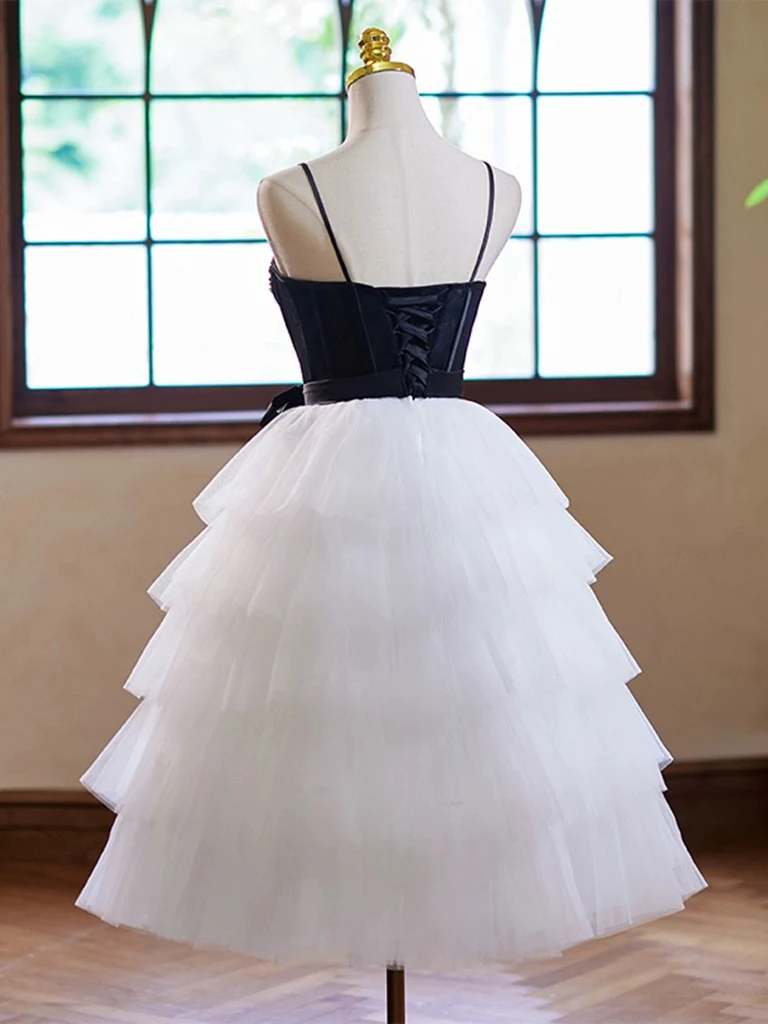 A-Line Tulle lace White Short Prom Dress, White Homecoming Dress - Deanwangkt