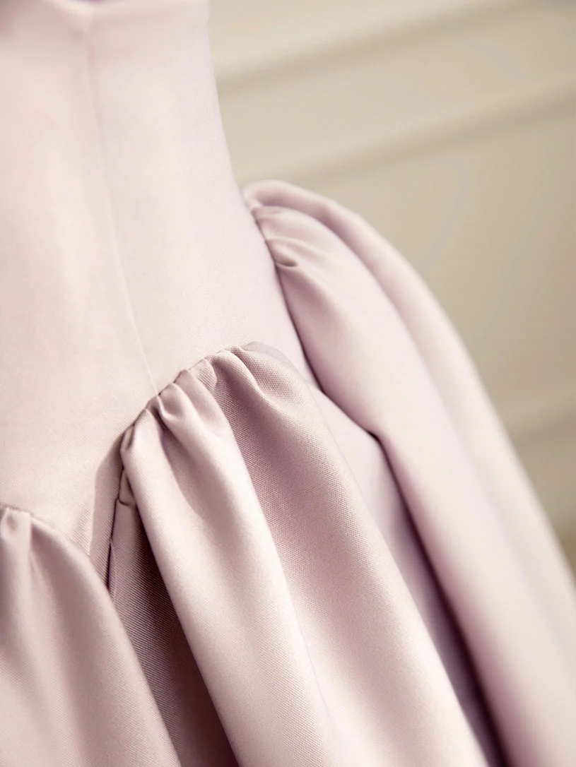 Simple V Neck Satin Pink Long Prom Dress, Satin Formal Evening Dress - Deanwangkt