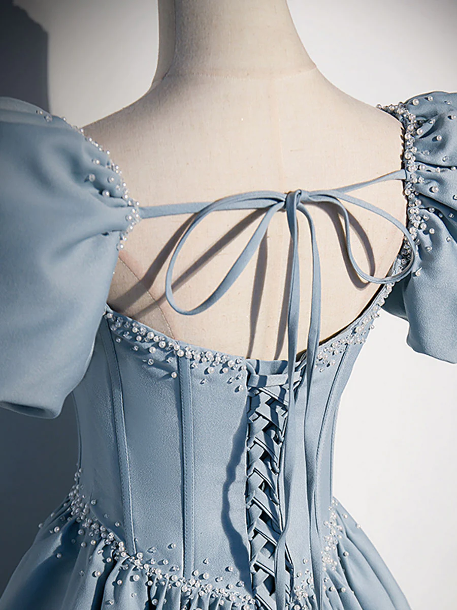 Light Blue Satin Long Prom Dress, Light Blue Formal Sweet 16 dress - Deanwangkt