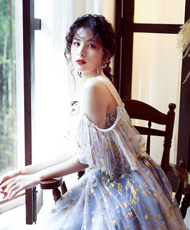 Unique Tulle Off Lace Long Prom Dress Tulle Formal Dress - Deanwangkt