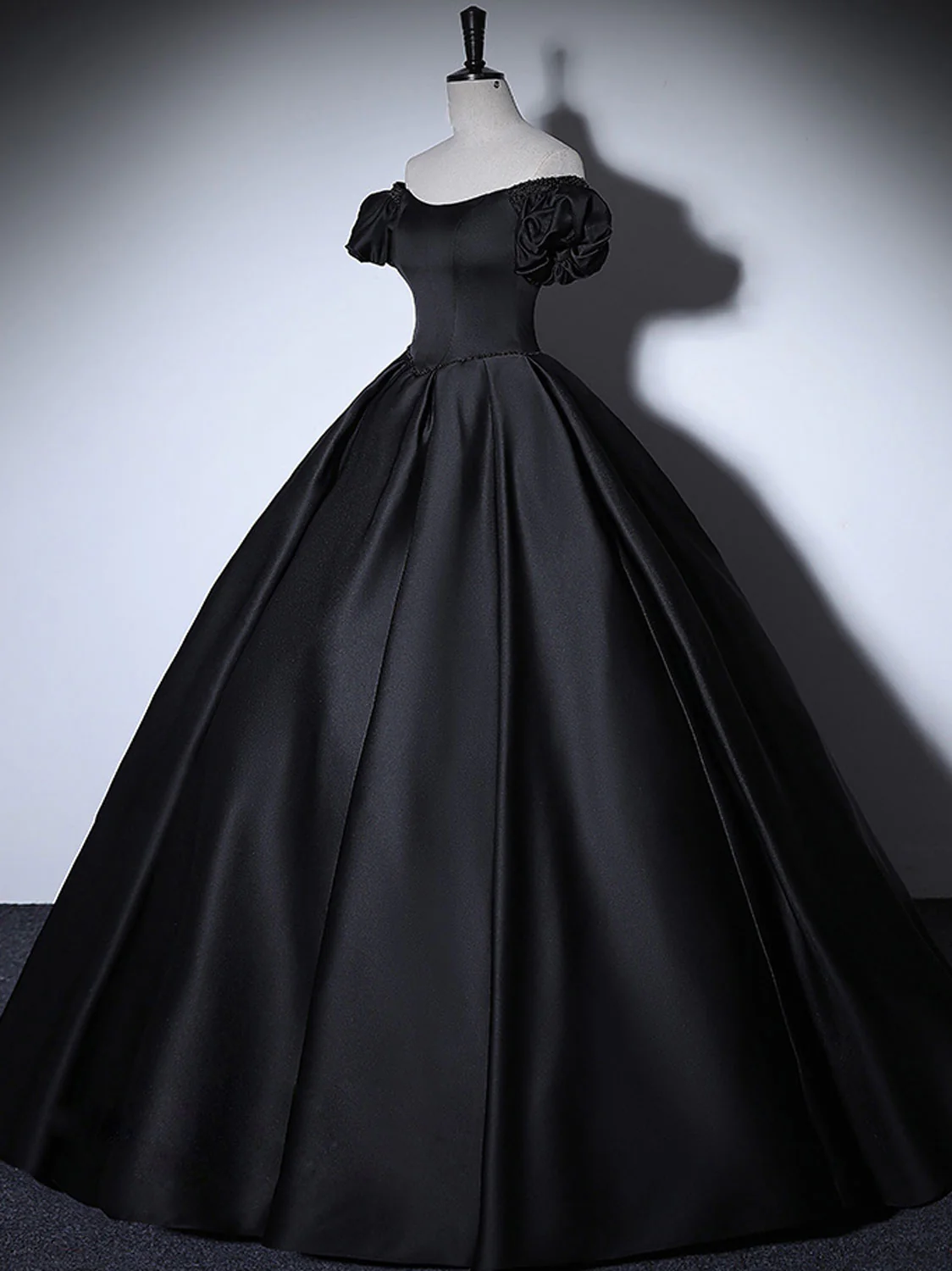 Black Satin Long Prom Dresses, Black Long Formal Sweet 16 Dress - Deanwangkt