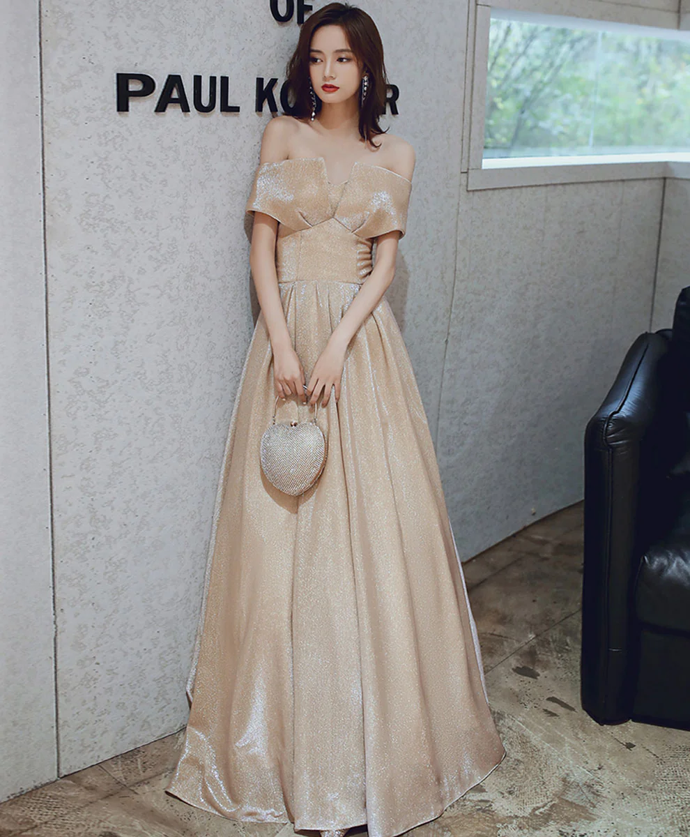 Simple Champagne Long Prom Dress, Champagne Formal Graduation Dress - Deanwangkt